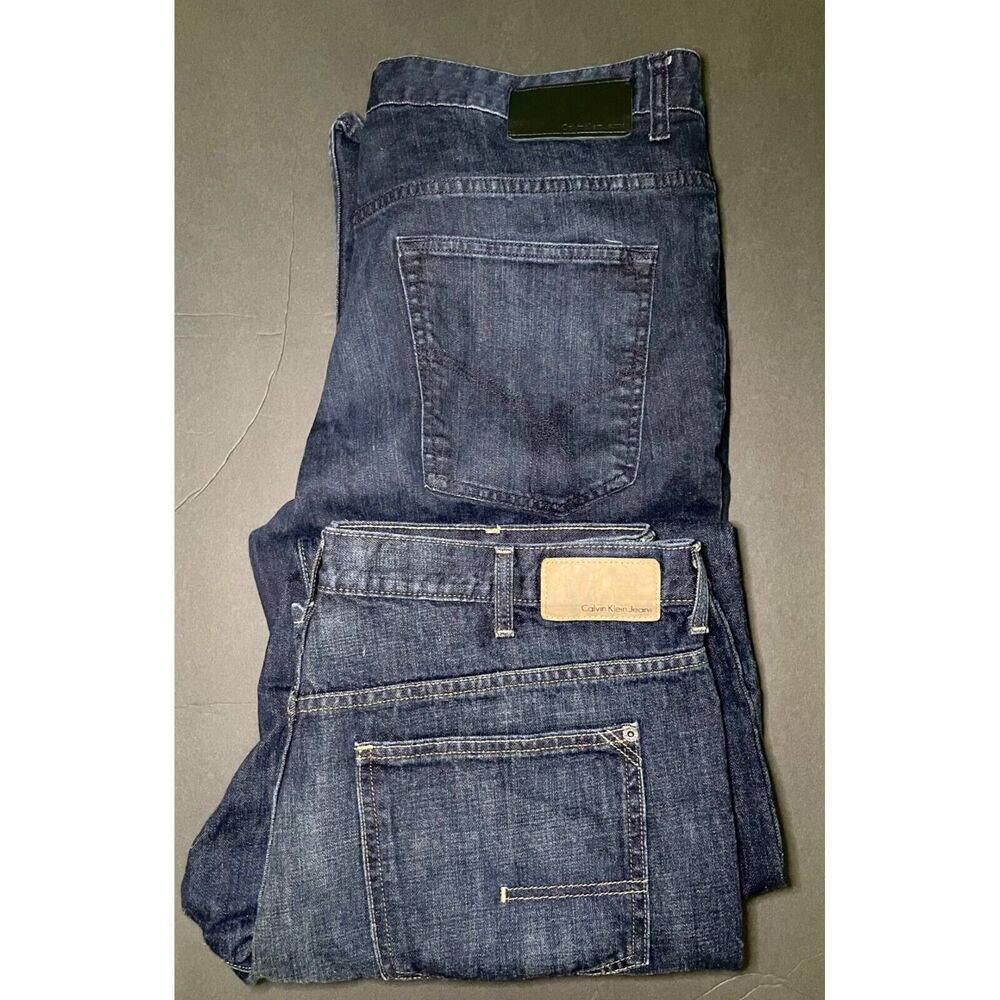 TWO PAIRS!  Calvin Klein mens straight leg jeans - dark wash / medium wash - 38
